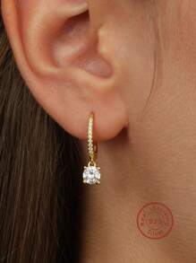 1對歐美風格簡約925銀耳環，鍍18K金，適合女性日常穿著/度假/約會/禮物/婚禮/訂婚/新娘珠寶/假期 - 金黃色 - 查看 2