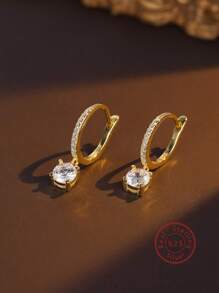 1對歐美風格簡約925銀耳環，鍍18K金，適合女性日常穿著/度假/約會/禮物/婚禮/訂婚/新娘珠寶/假期 - 金黃色 - 查看 3