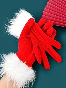1pair Christmas Full Finger Plush Warm Gloves - Santa Claus Gloves, Suitable For Costume Party, Festival, Evening Party, Performance Etc., As Gift - Red - View 6