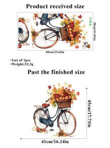 1 Sticker Self-Adhesive Wall Sticker Maple Leaf Bicycle Creative Home Decoration Painting Room Living Room Wall Wallpaper, Stickers, Wall Decal, Vinyl Decal For Home Decorations, Spring Decoration Items Refresh Your Home, Rama Decoration Stickers Kitchen Decor - Multicolor - View 3