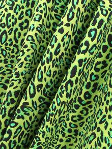 加豹紋蝙蝠翼袖服裝開衩下擺長罩衫裙海灘連衣裙 - 綠色 - 查看 7