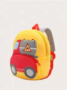 1入組卡通工程車和油輪設計毛絨背包，帶拉鍊，適合日常休閒使用 - 黃色 - 查看 5