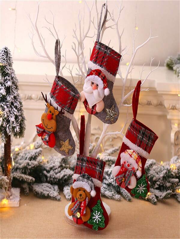 TYFYO 1pc Christmas Stockings, Available In Santa Claus, Teddy Bear, Reindeer, And Snowman Styles, Christmas Gift Bag Set With Christmas Tree Ornaments And Candy Bags