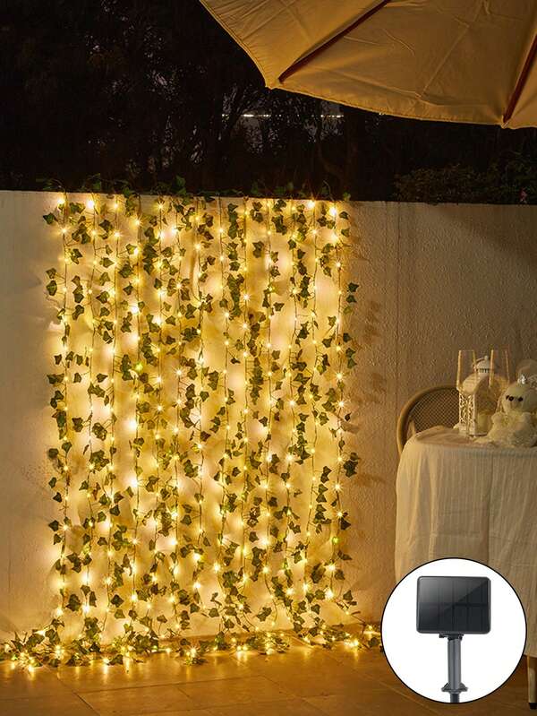 Solar Powered Maple Leaf Green Vine Copper Wire Light With Warm Light