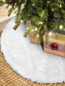 1件装白色毛绒圣诞树裙装饰，适合圣诞派对，高端柔软经典蓬松圣诞树裙，可用于圣诞树装饰、圣诞装饰、冬季房间装饰。 - 白色 - 查看 1