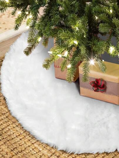 1pc Christmas Tree White Plush Skirt Decoration For Merry Christmas Party, High-End Soft Classic Fluffy Christmas Tree Skirt Decorations For Xmas Tree Decorations And Ornaments Christmas Decorations Winter Room Decor