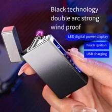 Usb Rechargeable Arc Lighter With Digital Display And Windproof Design, Creative Gift For Men - Baby Pink - View 4
