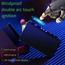 Usb Rechargeable Arc Lighter With Digital Display And Windproof Design, Creative Gift For Men - Baby Pink - View 3