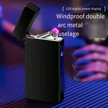 Usb Rechargeable Arc Lighter With Digital Display And Windproof Design, Creative Gift For Men - Baby Pink - View 2