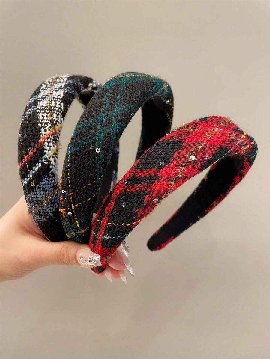 3入組女款時尚法式發箍,適用於秋冬季節,可用作洗臉頭帶