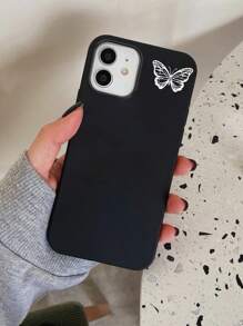 1pc Soft Case With Black Matte Rope & White Butterfly Design, Anti-drop Phone Case Compatible With iPhone - Black and White - View 1