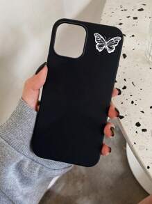 1pc Soft Case With Black Matte Rope & White Butterfly Design, Anti-drop Phone Case Compatible With iPhone - Black and White - View 3