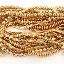 18k 镀金赤铁矿珠不对称圆形心形立方体圆珠隔珠适用于珠宝制作 DIY 手链项链 - 金色 - 查看 3