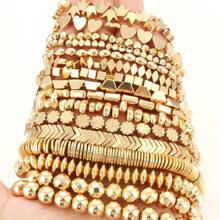 18k 镀金赤铁矿珠不对称圆形心形立方体圆珠隔珠适用于珠宝制作 DIY 手链项链 - 金色 - 查看 4