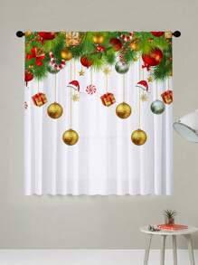 1pc Christmas Decoration Set - Red Balloons, Santa Hat And Tulle Curtain - Multicolor - View 2