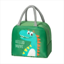 可愛的卡通大容量3d戶外手提袋,厚鋁箔隔熱保溫,適用於學生 - 綠色 - 查看 1