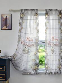 1 件聖誕主題圖案印花窗簾 - 多種色 - 查看 4