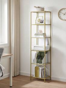 VASAGLE Regal mit 6 Ablagen, Badregal, gehärtetes Glas, einfache Montage, für Badezimmer, Wohnzimmer, Küche, Büro - Gold - Übersicht 2