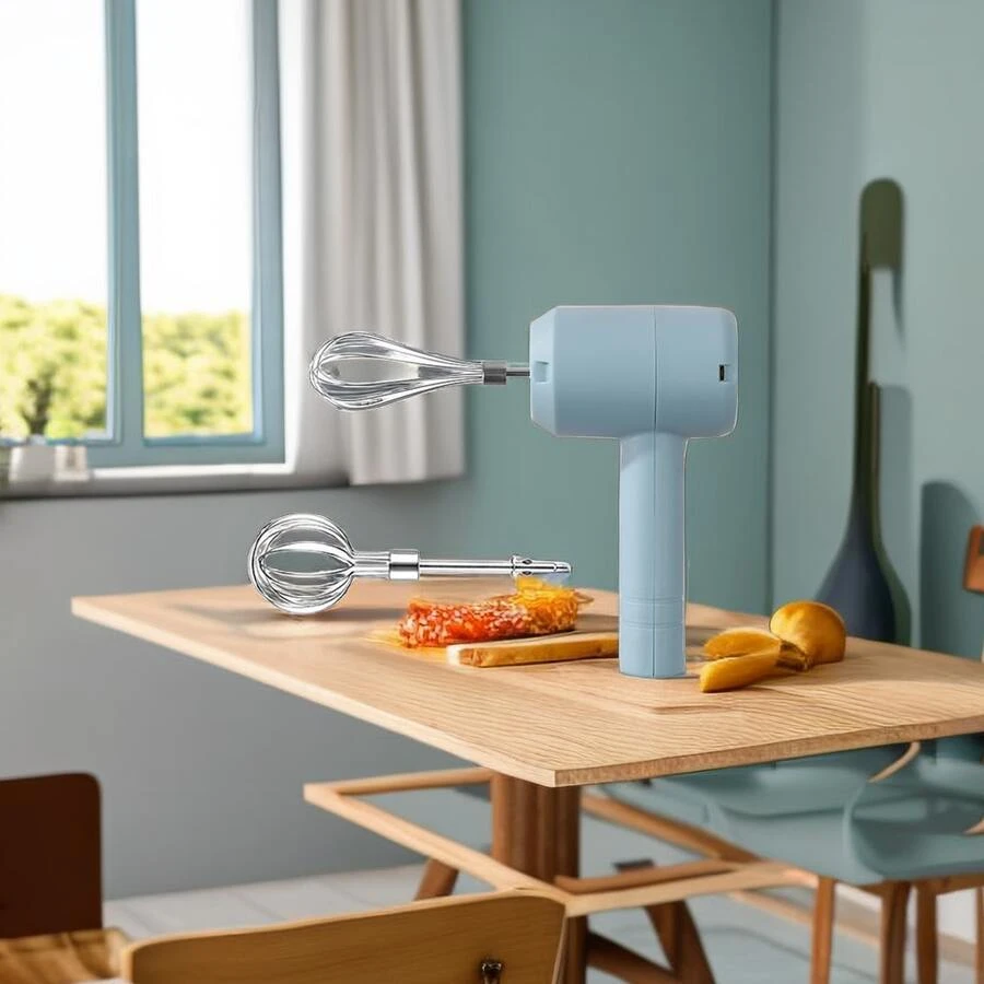 1入組迷你家用攪拌器,用於打奶油和蛋的電動手持烘焙工具 - 藍色 - 查看 1