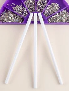 3pcs/set Dual-ended Rhinestone Picker Pen With White Wax, Pencil Shape, Diy Nail Art Tool - White - View 2