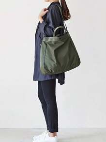 1 件手提包防水尼龙行李袋短途旅行包便携随身衣服单肩收纳旅行运动健身瑜伽包购物袋 - 軍綠色 - 查看 4