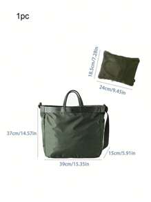 1 件手提包防水尼龙行李袋短途旅行包便携随身衣服单肩收纳旅行运动健身瑜伽包购物袋 - 軍綠色 - 查看 5