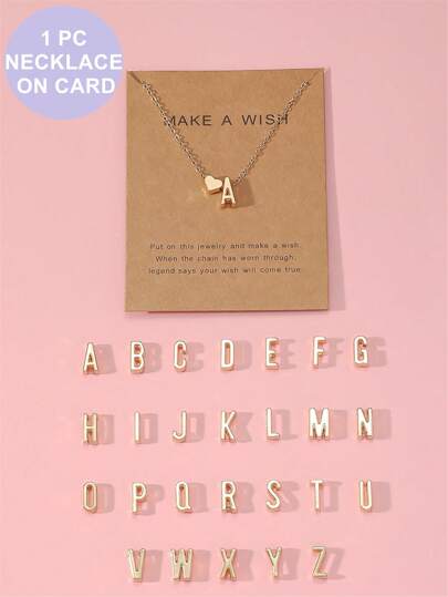 1pc Minimalist Letter & Golden Heart Pendant Necklace, Perfect Gift For Family And Friends
