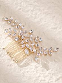 1件装女士精美新娘发梳，婚礼派对伴娘装饰发饰，镶嵌锆石的优雅头饰，情人节配饰 - 金色 - 查看 5