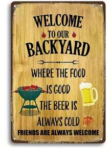 1個“歡迎來到我們的後院”金屬錫牌,有趣的庭院裝飾牌,花園裝飾後院牌12x8英寸 - 珊瑚橙 - 查看 1