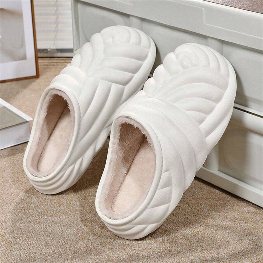 Men's Winter Home Slippers With Heel Cover, Thickened And Warm, Anti-slip And Water Resistant, Couples Style - White - View 1