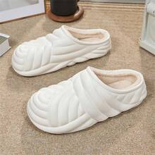 Men's Winter Home Slippers With Heel Cover, Thickened And Warm, Anti-slip And Water Resistant, Couples Style - White - View 3