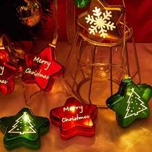 1 件裝聖誕電鍍球星串燈聖誕雪花裝飾掛燈聖誕裝飾傢用電池供電花環 Led 燈 - 黃色 - 查看 4