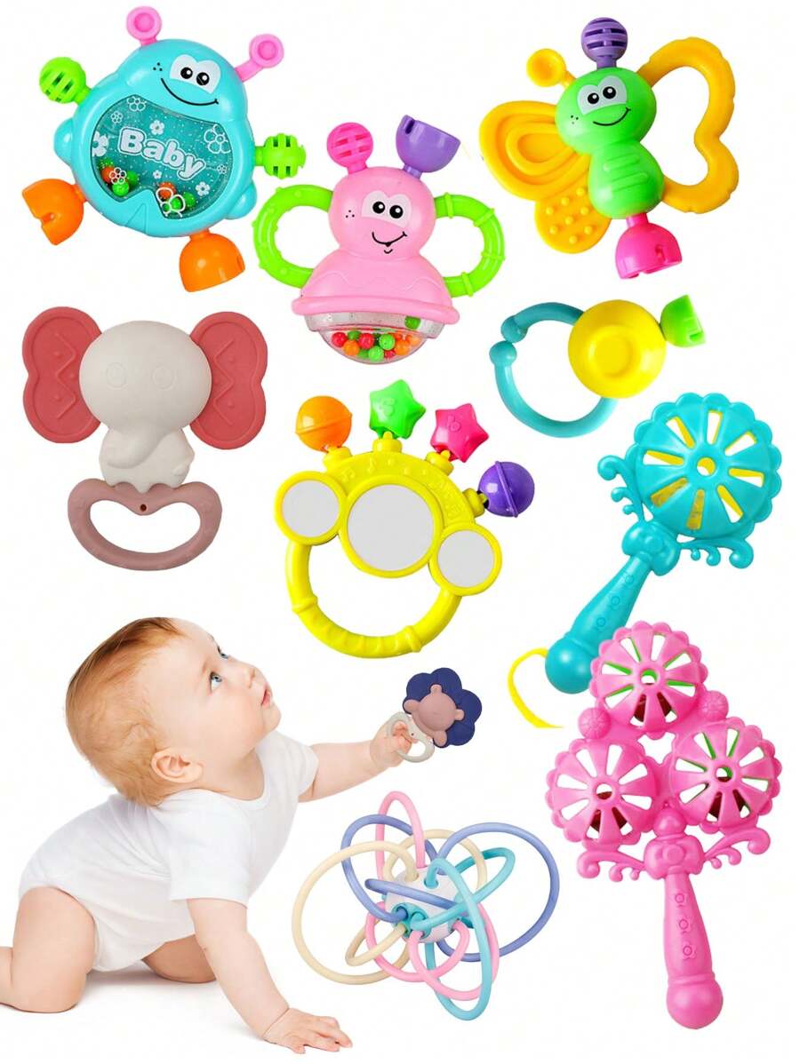 Christmas Decoration 10pcs/Set Baby Rattles Toys Set, Infant Grab N