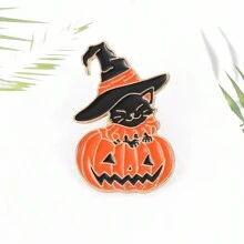 圣诞系列可爱、有趣、创意个性化合金南瓜、黑猫和朋克风格胸针，1枚，适合日常佩戴 - 款式一 - 查看 2
