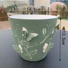 1入獨特設計花盆,帶排水孔的塑料花盆,適合室內和室外種植,適用於所有室內植物 - 綠色 - 查看 2