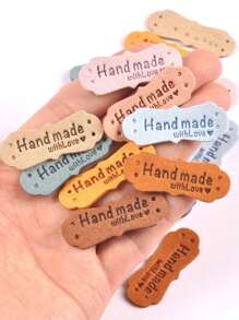 20pcs 4.5*1.5cm Multicolor Letter & Handmade Pattern Fabric Label Tag Without Adhesive Backing, Microfiber Leather Label Cloth Diy Sewing Clothing Hat Scarf Accessories Material - Multicolor - View 3