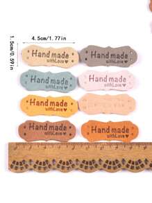 20pcs 4.5*1.5cm Multicolor Letter & Handmade Pattern Fabric Label Tag Without Adhesive Backing, Microfiber Leather Label Cloth Diy Sewing Clothing Hat Scarf Accessories Material - Multicolor - View 2