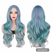 渐变色假发长波浪合成假发中分耐热纤维自然造型派对角色扮演全假发女士适合日常派对、万圣节、角色扮演、圣诞节、派对等 - 淺藍色 - 查看 3