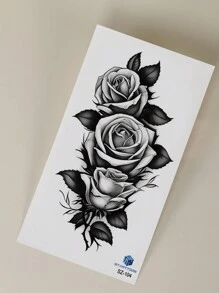 1pc Temporary Black Flower & Leaf Pattern Full Arm/chest/abdomen/back Cover Scars Tattoo Sticker - Black - View 5