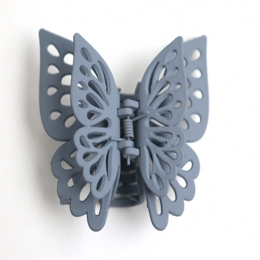1 件 9.5 公分中型塑膠噴漆蝴蝶和雙層鏤空後髮夾,馬尾固定器,非常適合家庭、學校、派對、假期 - 灰色 - 查看 1