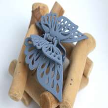 1 件 9.5 公分中型塑膠噴漆蝴蝶和雙層鏤空後髮夾,馬尾固定器,非常適合家庭、學校、派對、假期 - 灰色 - 查看 4