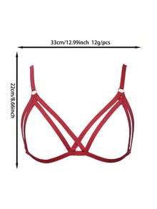 1入組女性可調節鏤空交叉帶無鋼圈內衣,性感內衣配件 - 紅色 - 查看 3