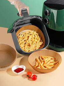 25pcs/50pcs/100pcs Air Fryer Paper Liners, Reusable High Temperature Resistant Oil Absorbing Liners, Round Baking Paper - Yellow - View 1