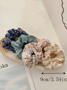 5pcs Women's Country Style Floral Printed Cloth Scrunchie & Elastic Hair Ties For High Buns & Ponytails, Fashionable And Versatile Accessories For Daily & Outfits Boho Scrunchies Hair Ties Makeup Home Gym Woman Accessories Head Accessories Elastic Band - Multicolor - View 3