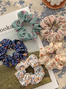 5pcs Women's Country Style Floral Printed Cloth Scrunchie & Elastic Hair Ties For High Buns & Ponytails, Fashionable And Versatile Accessories For Daily & Outfits Boho Scrunchies Hair Ties Makeup Home Gym Woman Accessories Head Accessories Elastic Band - Multicolor - View 2