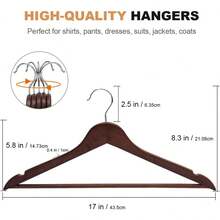 Solid Wooden Hangers 30 Pack, Wood Suit Hangers with Extra Smooth Finish, Precisely Cut Notches & Chrome Swivel Hook, Wooden Clothes Hangers for Shirt Coat Dress