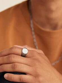 1pc Fashionable Punk Style Stainless Steel Geometric Circular Plane Ring For Men - Silver, For Banquet