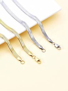 1pc Fashionable 18K Gold Color Stainless Steel Snake Bone Blade Chain Necklace, High-Quality Necklace For Wedding, Engagement, And Party - Gold - View 5