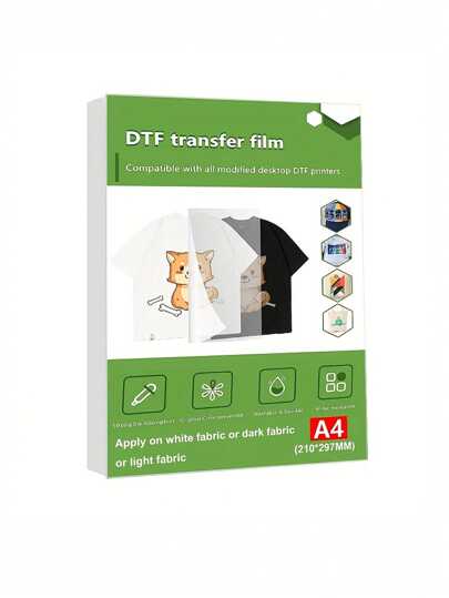 Filme de Transferência DTF Premium A4 8,26 x 11,7 polegadas | 20 folhas de filme de transferência DTF, adequado para papel de transferência por sublimação térmica, pode ser usado em camisetas, acabamento fosco duplo, transferência direta para filme.