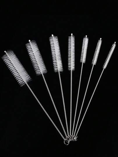 7 st/set Multifunktionell rengöringsborste i rostfritt stål, inklusive halmborste, kopplockborste, spaltrengöringsborste, flasknippleborste, rörrengöringsborste för halm, kök, köksartiklar, rengöring